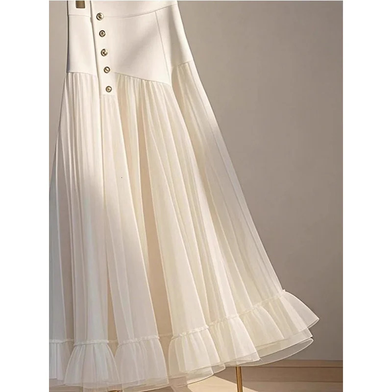 oversized Aline leather for women in spring and autumn with temperature patches work mesh yarn high waist pleated fashionable 250324