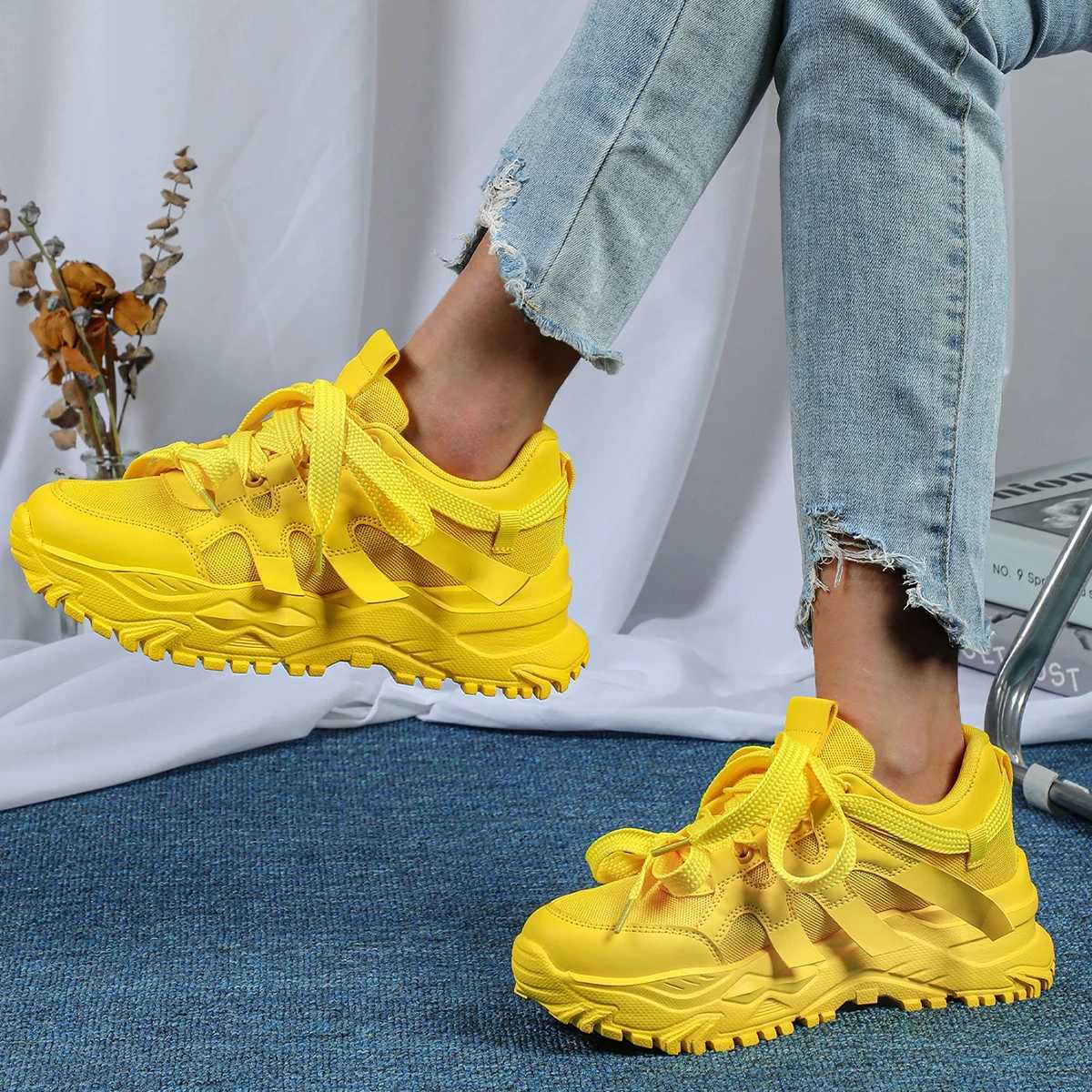 Yellow womens shoes Fi luxury origin platform short and fat casual sports shoes autumn sports tennis womens shoes plus sizeXJ250324