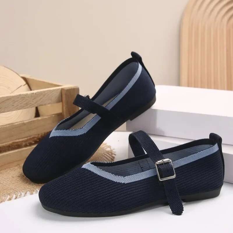 Elegant Mary Janes Flats Women Black Buckle Strap Shallow Casual Ballet Shoes Ladies Spring Autumn Canvas Loafers