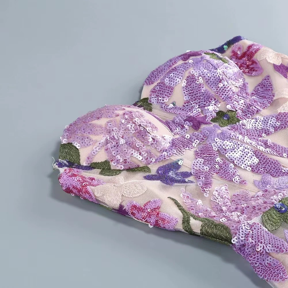 2025 Summer Bra Heavy Industry Sequins Split Long Dress Womens Elegant Celebrity Club Party Evening Dress Wholesa 250322