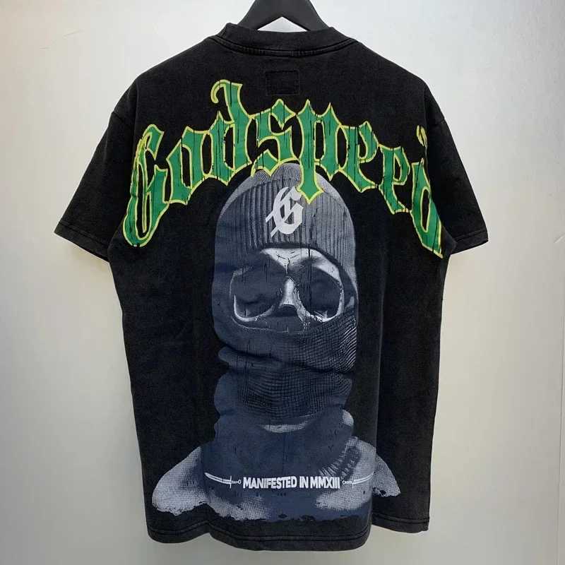EU Sell Well Fashionable Brand GOD SPD T-shirt Masked Mysterious Person Brand Letter Printing Casual Short Slip Top X250324