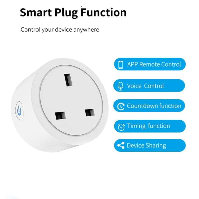 Wifi 20A UK Smart Plug Mini Power Monitor Socket Remote Vioce Application Control Timer Home Working with Tuya Google Alexa 250320