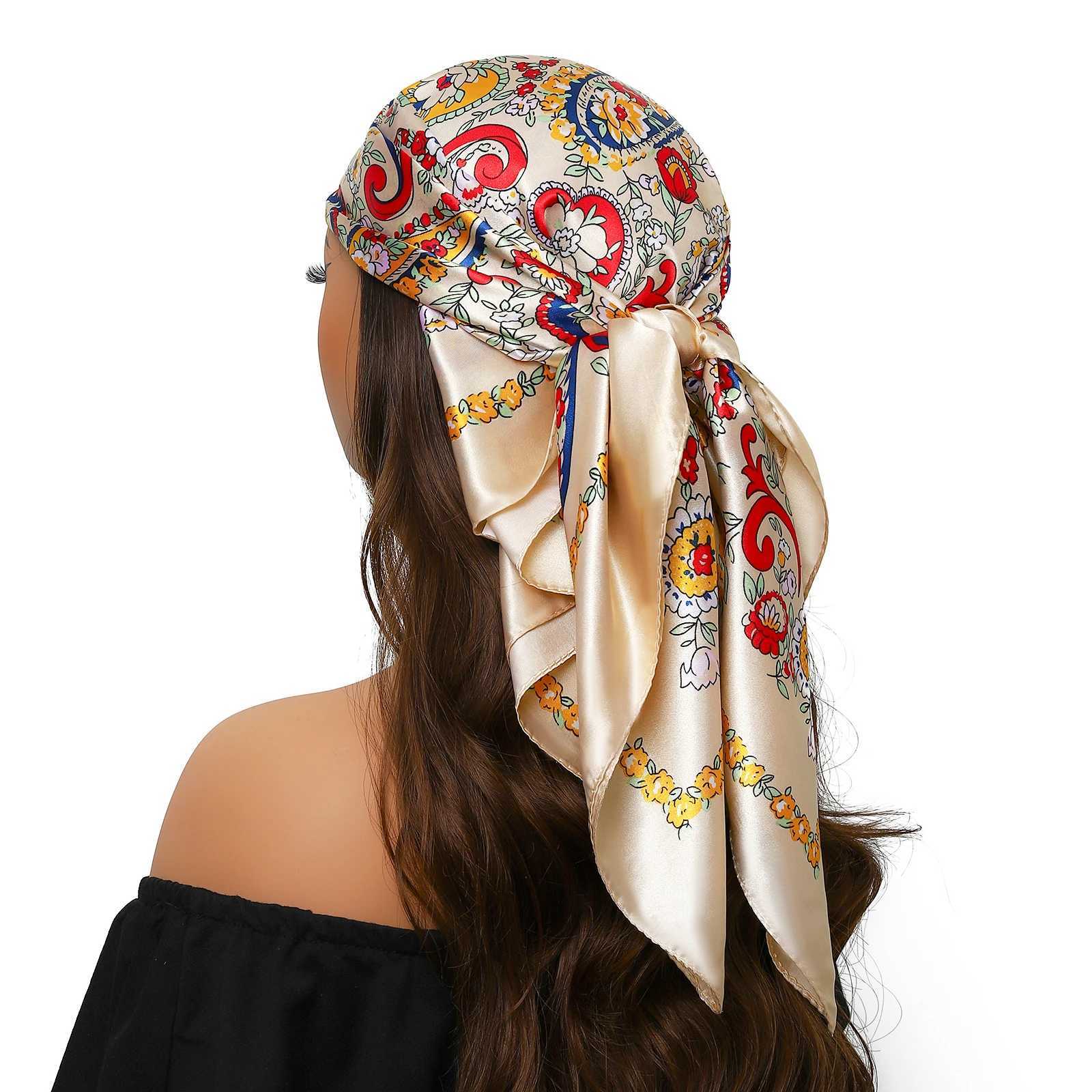 New 90 * 90cm vintage brand silk scarf with fashionable Bonn pattern square headscarf for women bag with foard muffler X2503241