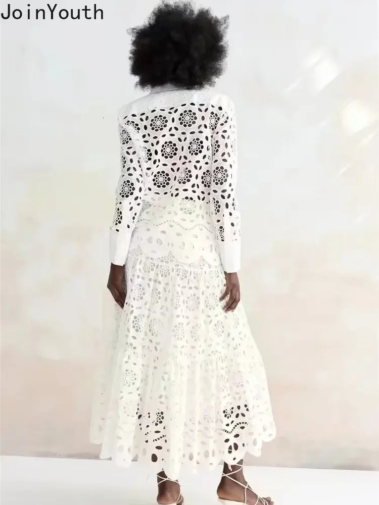 White Hollow Out Women Shirt 250318