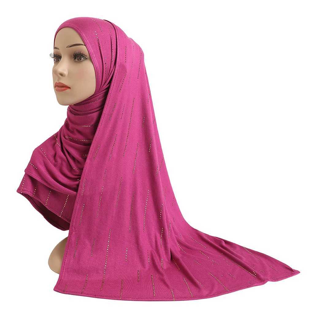 H205 Modal Cotton Jersey Soft Long Scarf with Rhinestone Rectangular Headscarf Womens Scarf Shawn Hood X250324