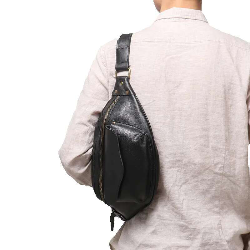 LUOKIR Retro Men's Chest Vegetable Tanned Leather Casual Crossbody Bag, Cowhide Shoulder Bag