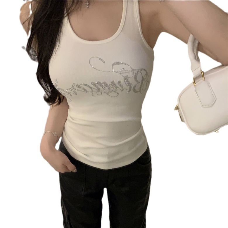 Sparkling Diamond Tight Fitting Slimming Versatile Casual Vest Top Women's Summer New Sexy Hot Girl U-neck Suspender