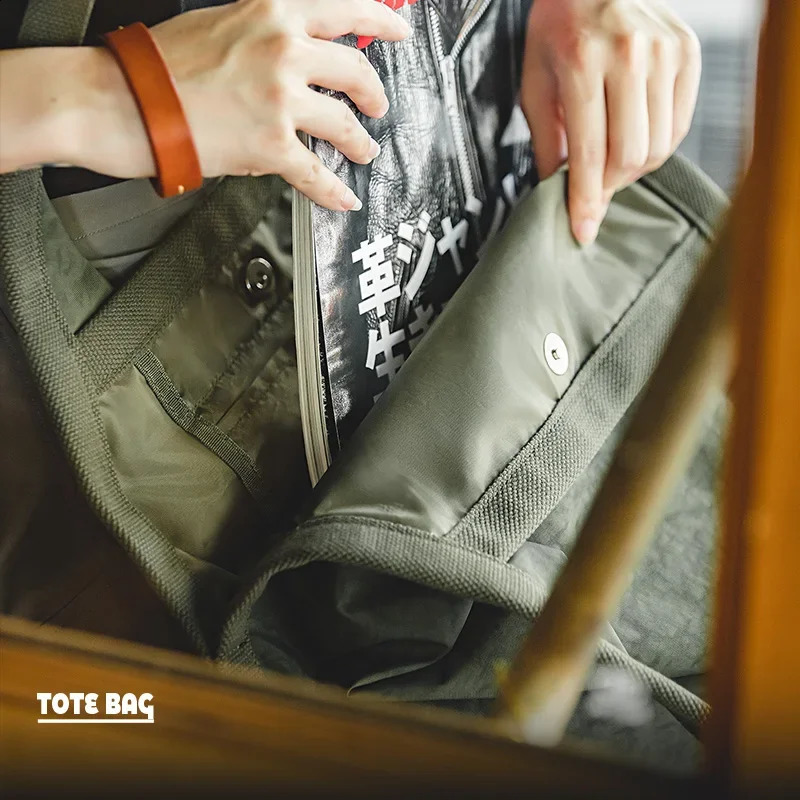 Maden er Tote Bag Vintage Nylon Handbags Large Capacity Waterproof High Quality Shoulder Bag Retro Green Autumn 250314