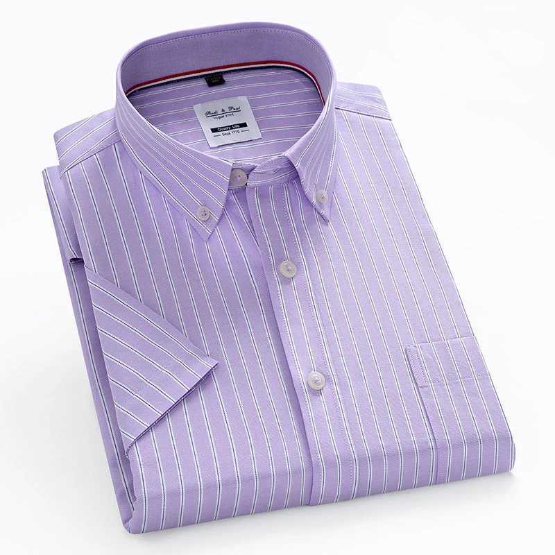 Summer fashion mens short sleeved Oxford shirt button cotton slim fit plain casual shirt top X250324