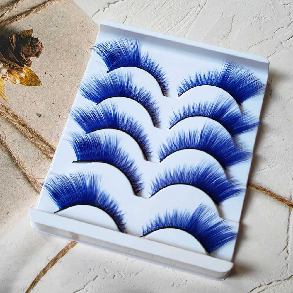 Blue False Eyelash Slant Flying Fox Eye Tail Stretching Stage Performance Color Eyelash Thick Exaggerated COS Anime W250324