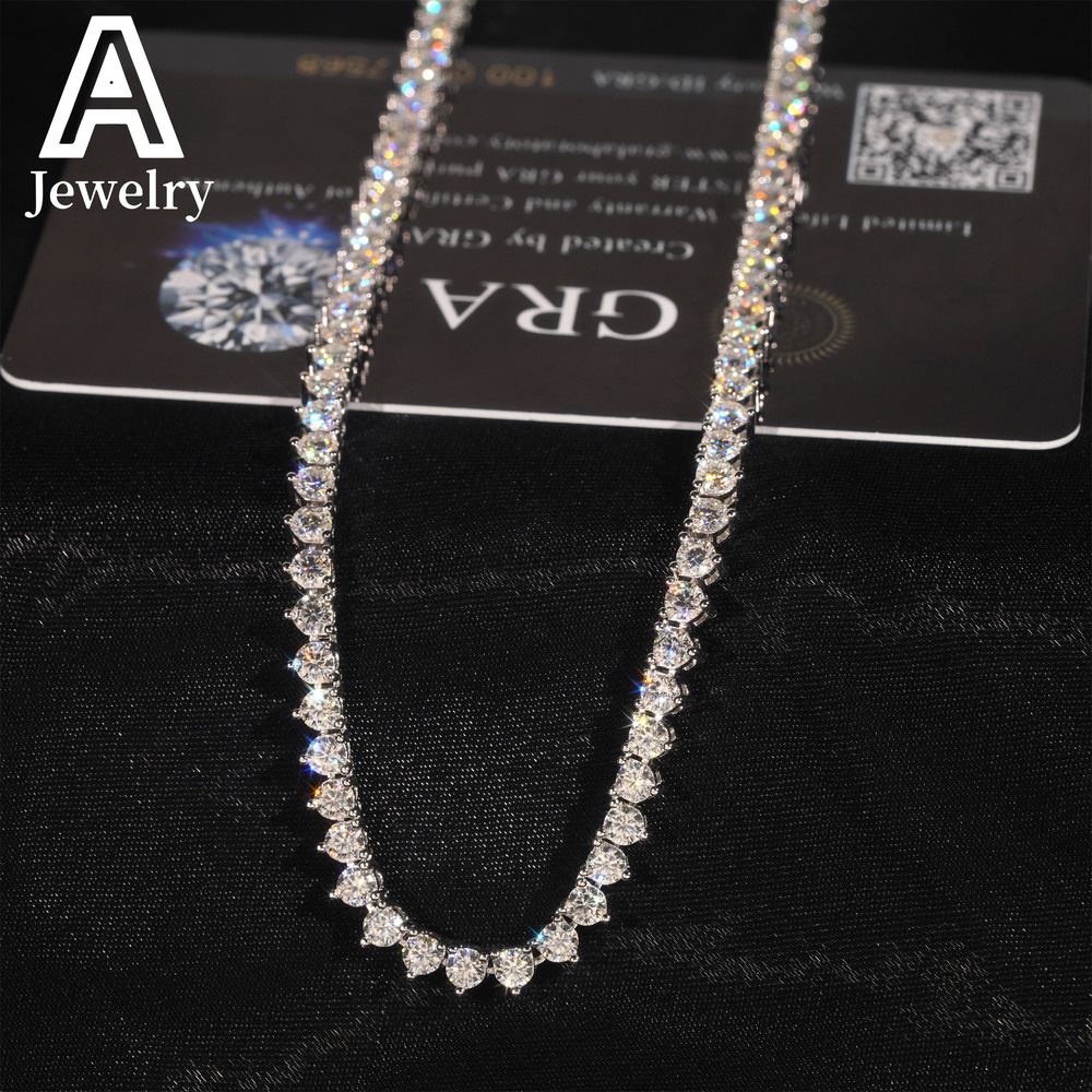 Stock Elegant Style Female 3 claws Prong Setting 925 Sterling Silver Hip Hop Jewelry Moissanite cluster Tennis Chain