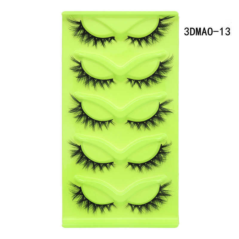 5 pairs of green fox eyes cat eyes fox series fake eyelashes crossed design thick eye tail extended one piece W250324