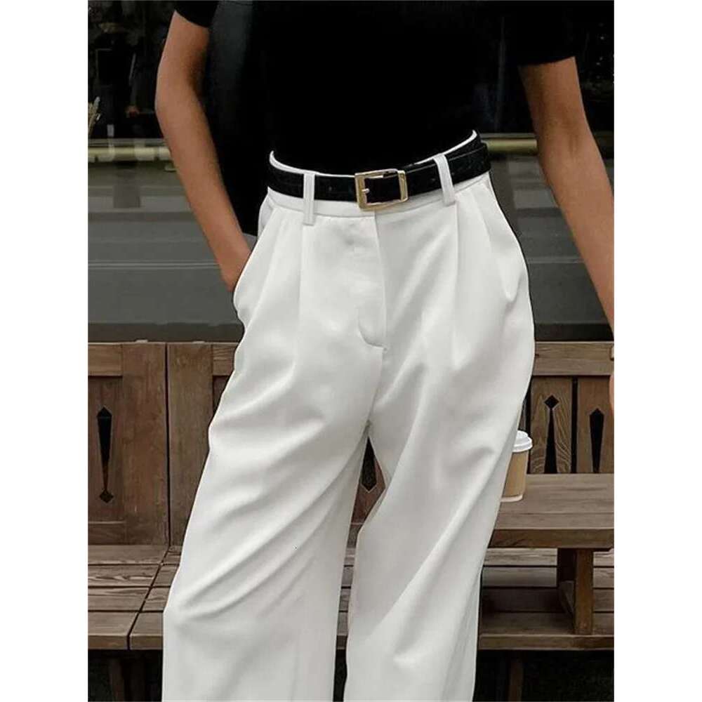 Tossy Fashion High Waist Pocket Women's Y2k Outfit White Patchwork Casual Wide Leg Trousers Autumn Loose Slim Female Pants