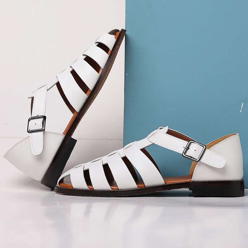 Summer New Men's Sandals High Quality Leather Roman Men Casual Beach Shoes Hollow Out sandalias Male Big Size 38-48