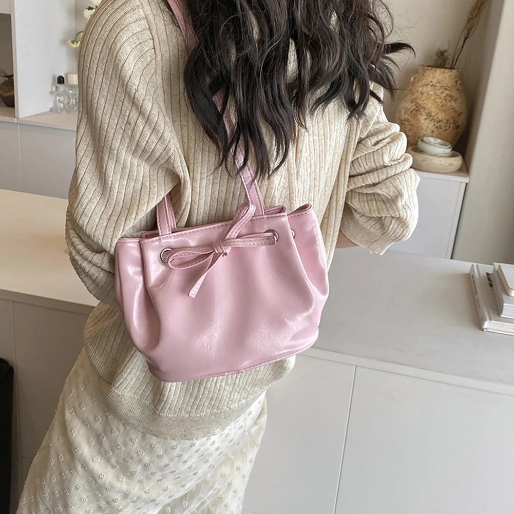 Womens Fashion Tramp Bag Large Capacity PU Bow Lower Arm Bag Casual Clutch Handbag Solid Color Simple Bucket Handbag Party Vacation 250320