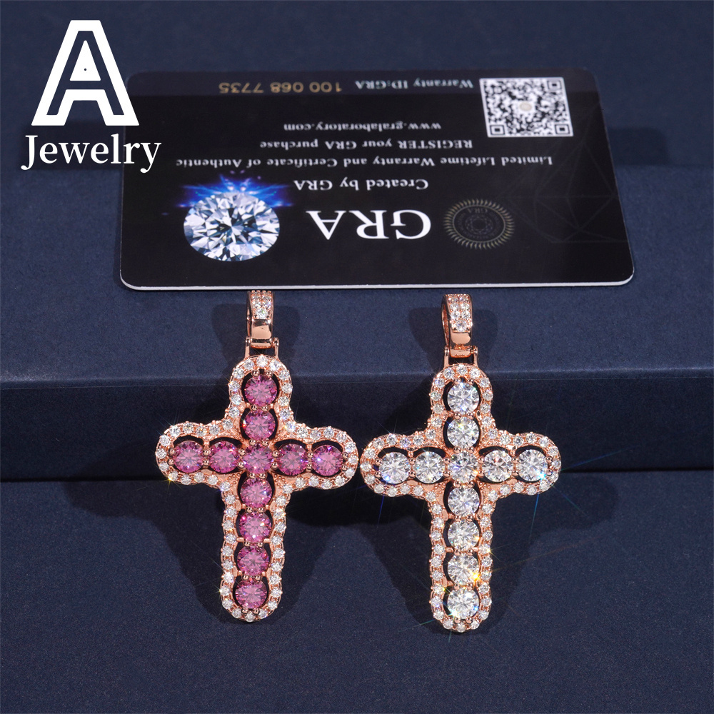 New Arrivals Colorful Charms S925 Custom Fashion Hip Hop Moissanite Jewelry Cross Pendant Iced Out VVS Moissanite Pendant