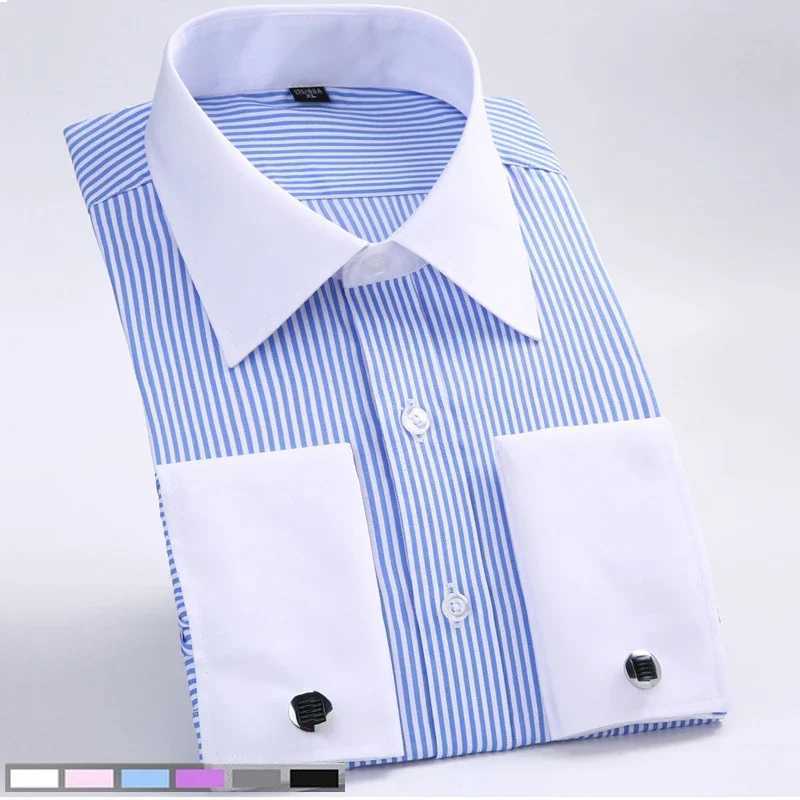 M~6XL mens long sleeved slim fit thin collar contrasting colors different collars business casual cuffs collar shirt X250324