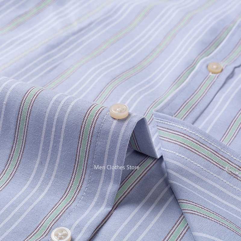 Mens summer short sleeved Oxford pure cotton striped solid color comfortable and breathable business casual mens clothing X250324