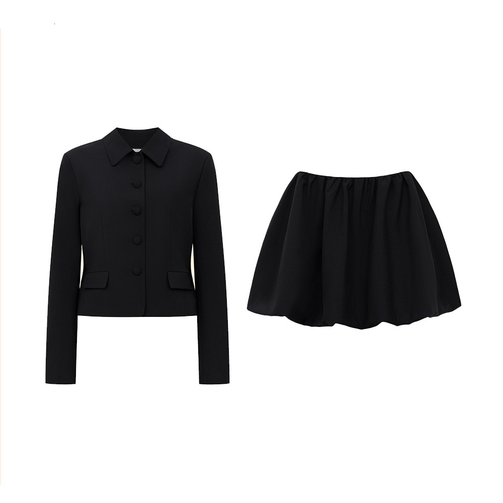 Collar long sleeved short skirt spring 2025, new single breasted style commuter suit set for women