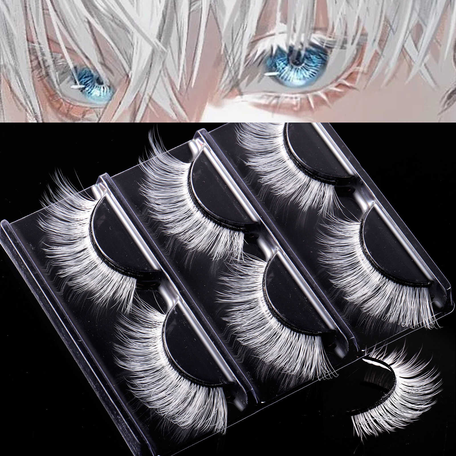 New Exaggerated Holiday Style White False Eyelash 3-Pair Set Long Short Synthetic Eyelash W250324