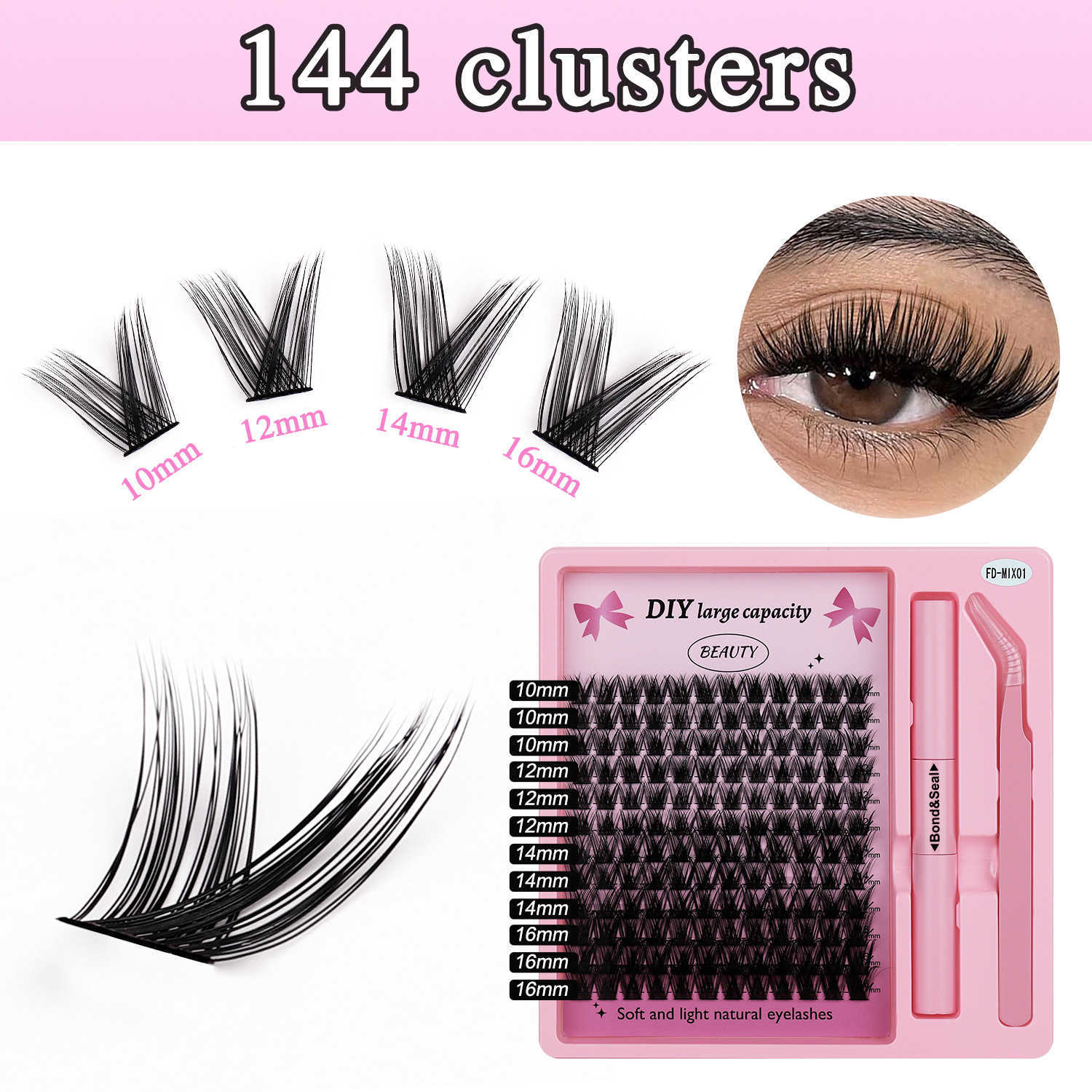False eyelash extension set with segmented thick eyelashes W250324
