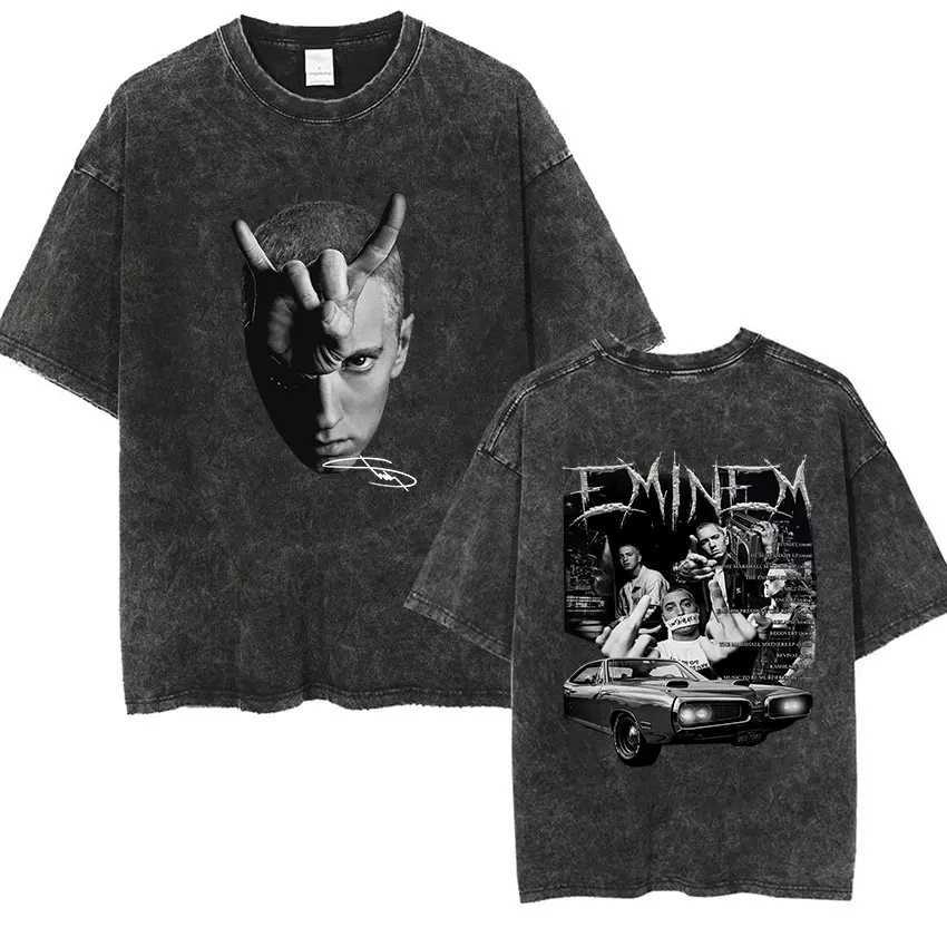 90s rapper Amus world tour music graphic T-shirt mens cool hip-hop retro wash oversized T-shirt unisex Gothic T-shirt X250324