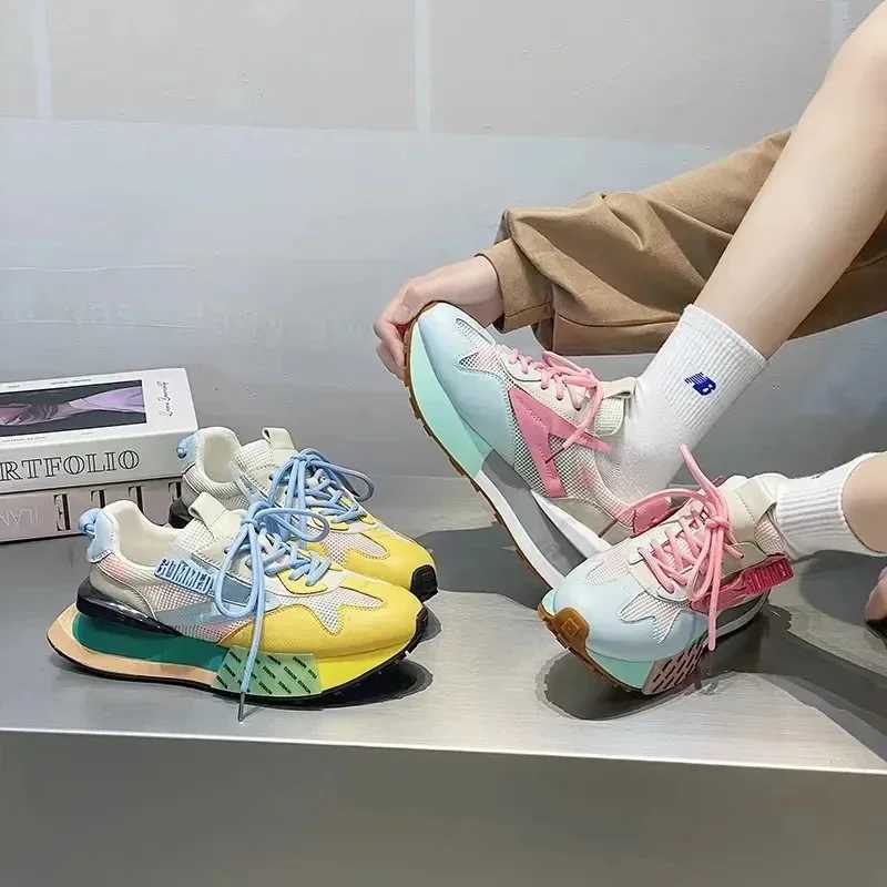 Platform shoes womens casual sports shoes Fi casual mixed color mesh breathable height increased wedge outdoor running shoesXJ250324