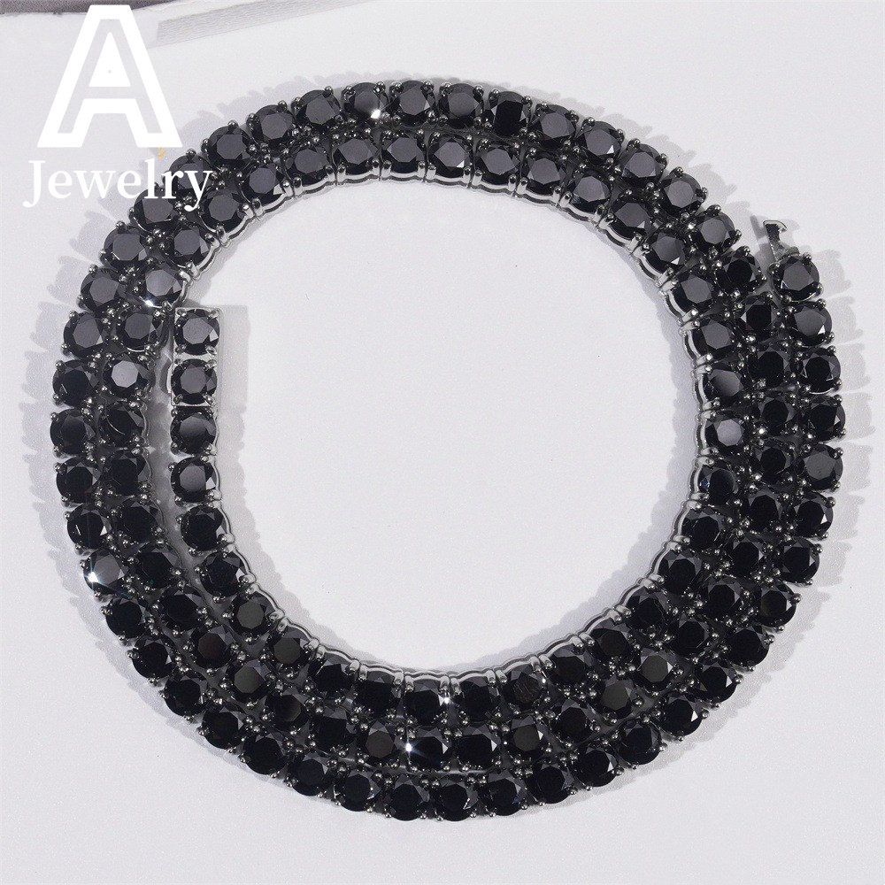 4MM Pass Diamond Tester Black Moissanite Tennis Chains White Gold Plated Hip Hop 316L Stainless Steel Tennis Necklace Bracelet