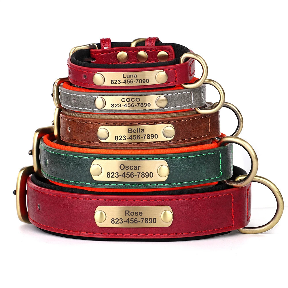 Personalized Dog Collar Custom Engraved PU Leather Dog Collars Free Engraving ID Tag Nameplate For Small Medium Large Dogs 250320