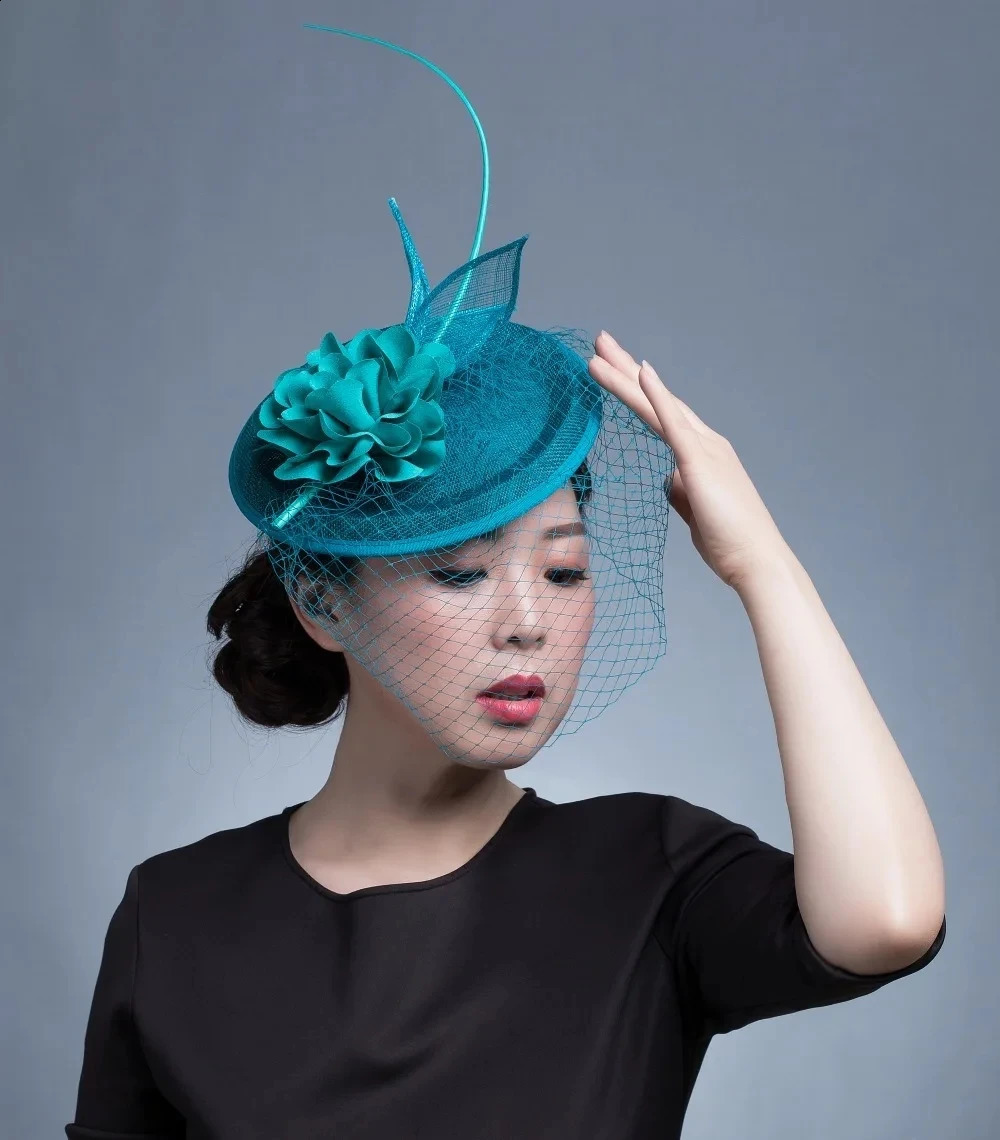 Women Chic Fascinator Hat Cocktail Wedding Party Church Headpiece kentucky Headwear Feather Hair Accessories Sinamay Fascinators 250324