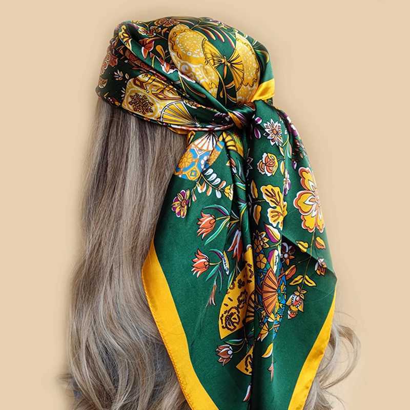 90X90CM Fashion Kerchief Silk Satin Collar Scarf Printed Headscarf Fem Square Shawl Wrapped Womens Muffler Belt X250324
