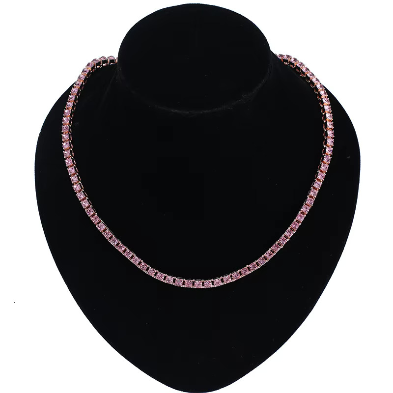 Moissanite necklace 4mm Custom Color pink Cute Young Style Durable Cuban Chain Chocker Necklace rainbow Colorful Zircon Pave Tennis Chain