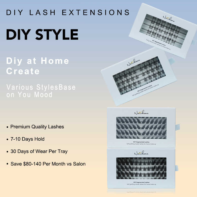 NATUHANA False Eyelash Segmented Thick Black Stem Slant Flying Style Self Grafted False Eyelash W250324