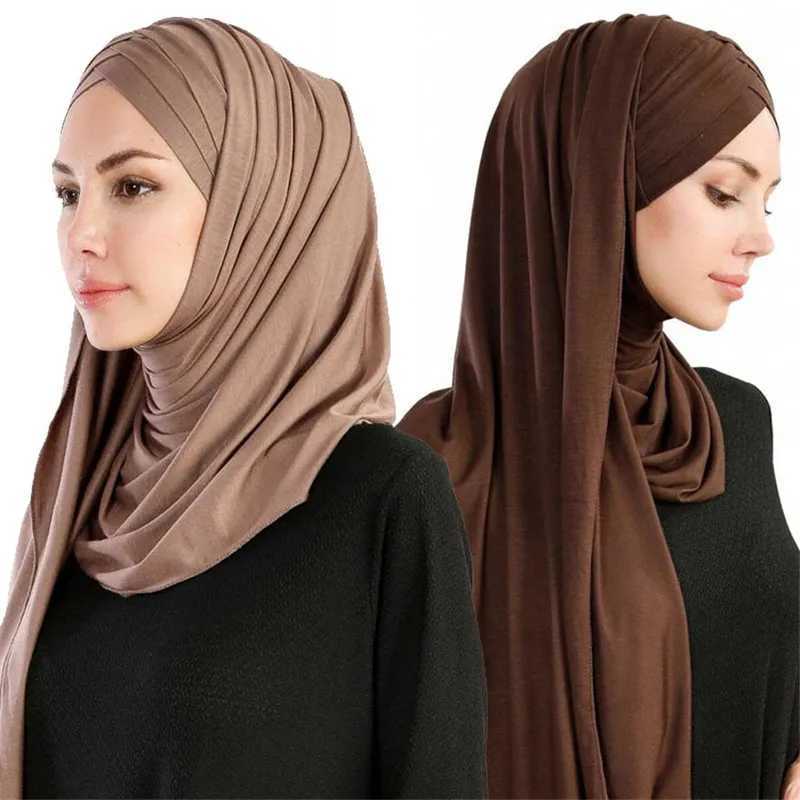 2023 New Jersey Scarf Soft Pure Cotton Instant Headscarf Shawl and Wrap Shawl Female Muslim Headscarf Ready to Wear Scarf X250324