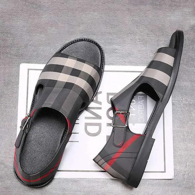 Open toed sandal Designer free Shipping checkered sandals casual slippers beach shoes men's outdoor sandals NEW 2025