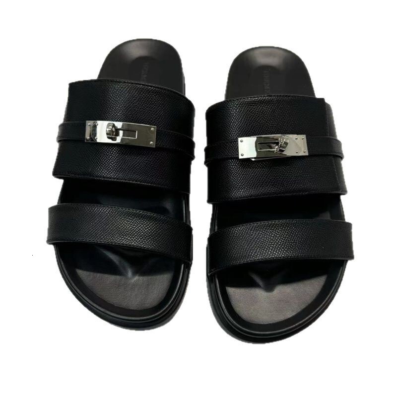 2025 men's slippers, flat leather shoes, straight drag men
