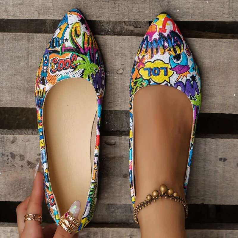 Plus Size Slip on Women's Hot Sale Daily Flats Women Print Shallow Pointed Toe Soft Bottom Shoes Ladies