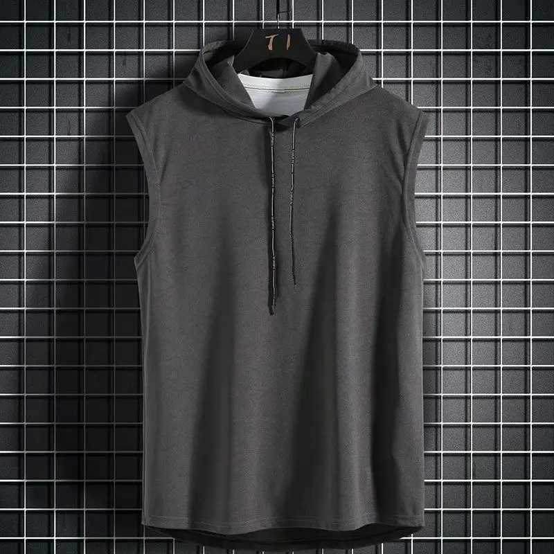 Mens hooded sleeveless summer fitness vest mens fashionable hip fashion fitness vest single sleeve sportswear mens clothing X250324