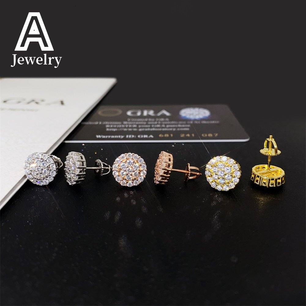 Newly launched 925 silver vvs Moissanite fashion round mens and womens hip hop advanced explosive earrings