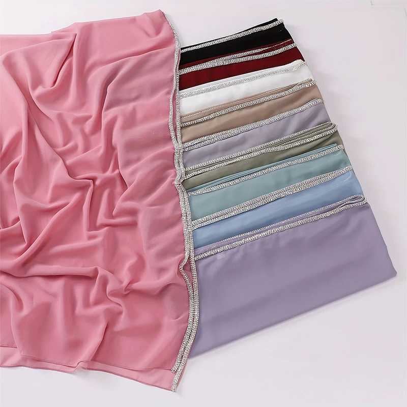 Lain pearl bubble chiffon diamond rhinestone shawl high-quality shimmer beaded band packaging foam Muslim scarf Sjaal X250324