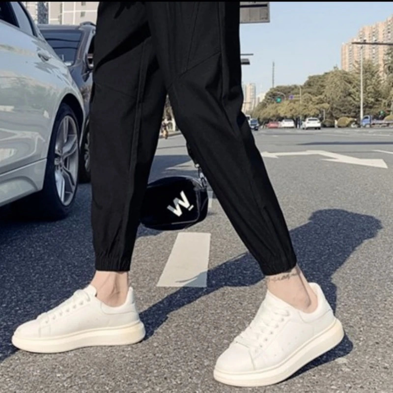 Korean clothing mens summer pants cutting Trouser sportswear jogging runner running plus size gym ice silk 250322