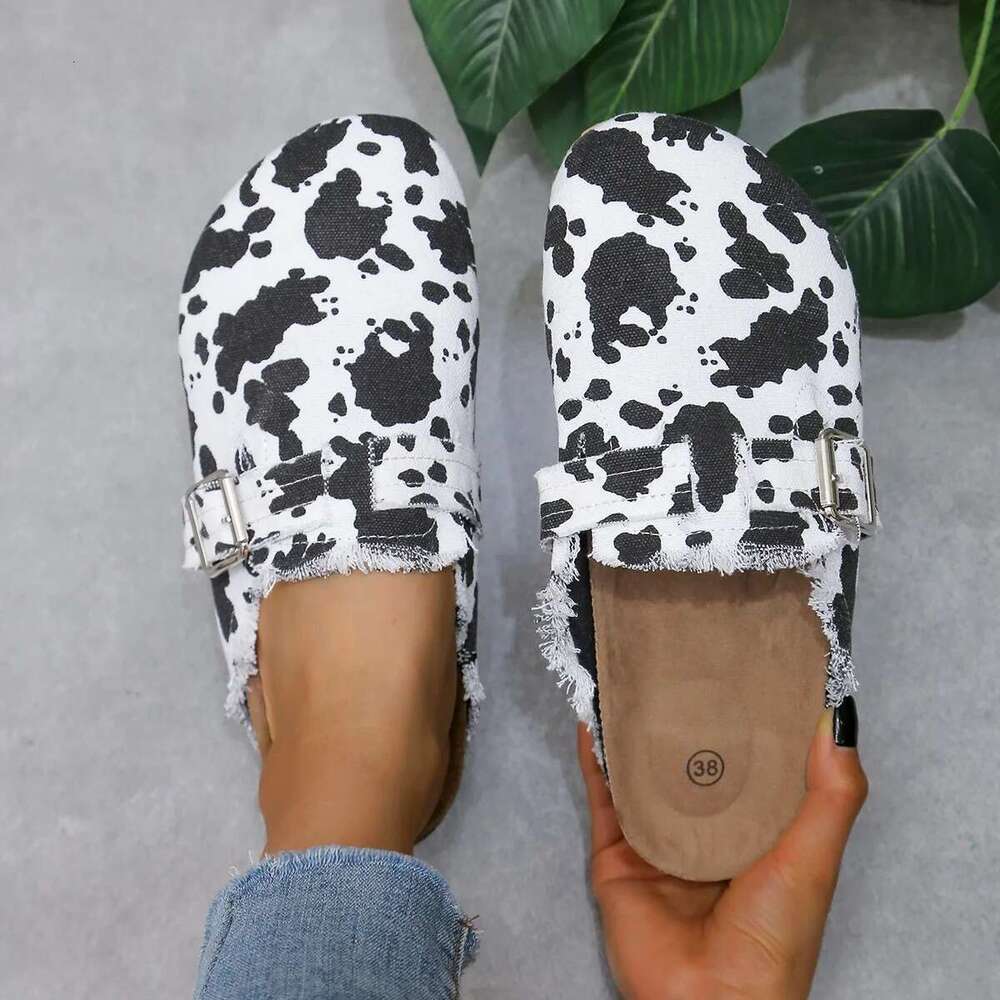 Spring New Classic Women's Closed Toe Sandals Ladies Leopard Cork Slippers Camo Mule Clogs Shoes Flats