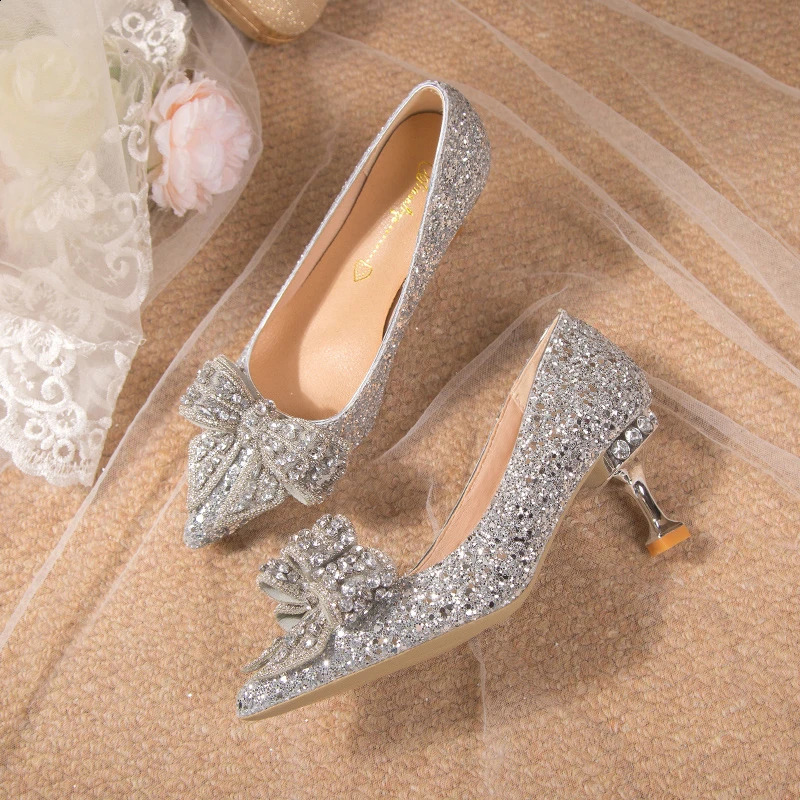 est Rhinestone High Heels Women Pumps Pointed Toe Woman Crystal Party Wedding Dress Shoes 250318
