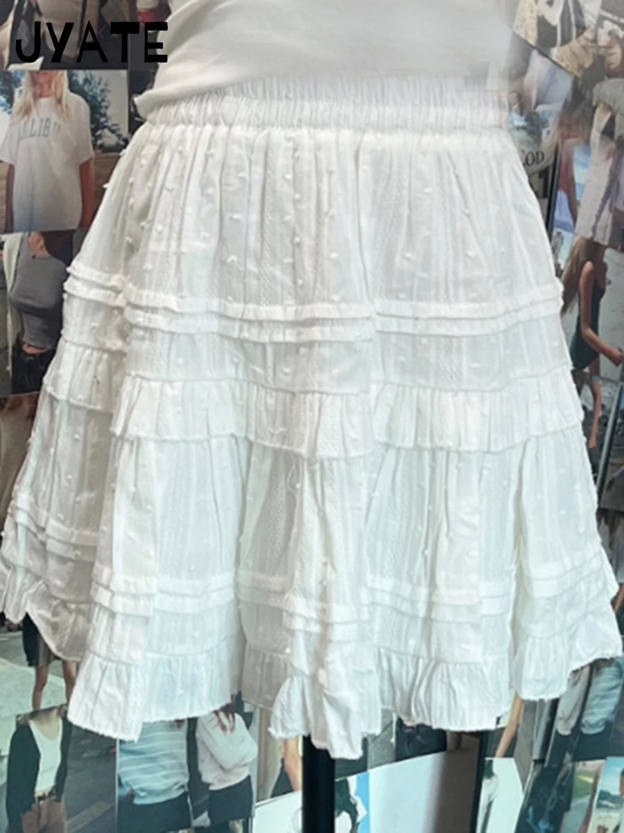 Purple Ruffle Cotton Mini Skirt Womens Summer Casual Streetwear High Waist Aline Short Faldas Sweet Retro Cute Y2K Skirts 250324