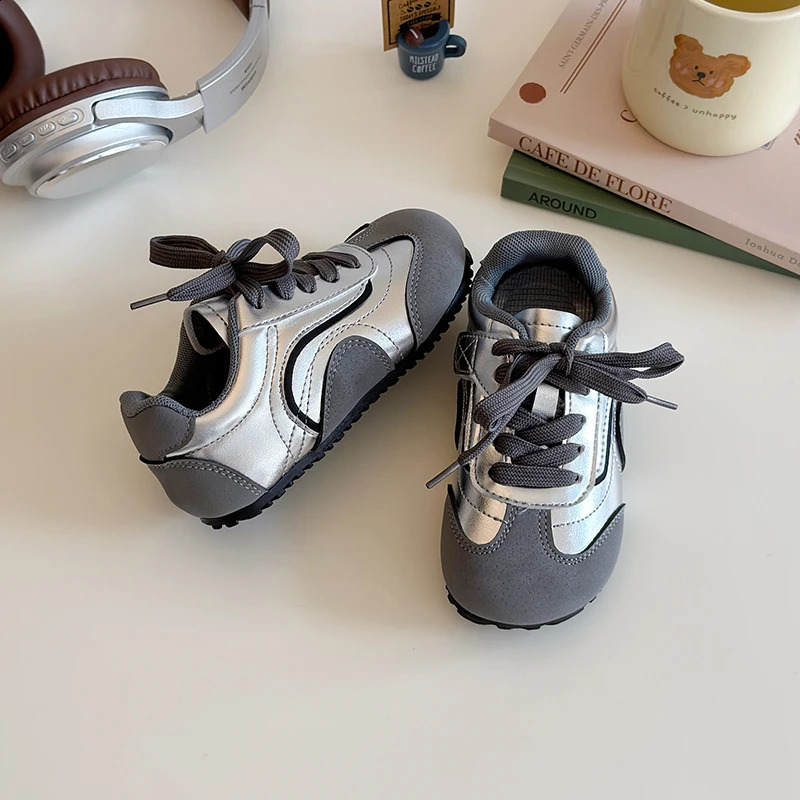 unisex childrens sports shoes for girls patch work trend boys waist school running sports shoes beige gray 250324