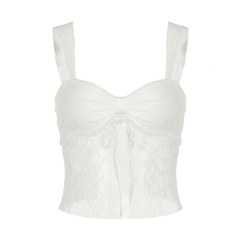 2025 New Style Sweetheart Designer Spicy Girl Shrink Waist Vest Slim Sexy Breathable Bareback Lace Vest Women's Short Top Strap