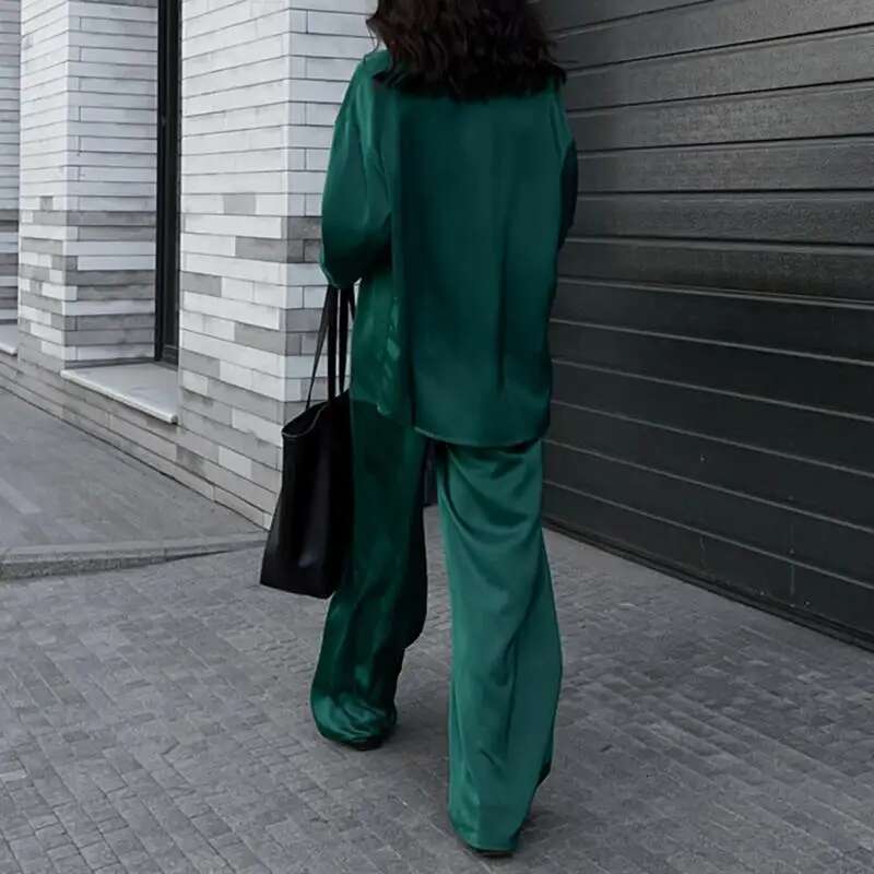 Fashion Women Loose Sets Long Sleeve Shirts Wide Leg Pants Oversized Office Lady Outfits Tracksuit Streetwears