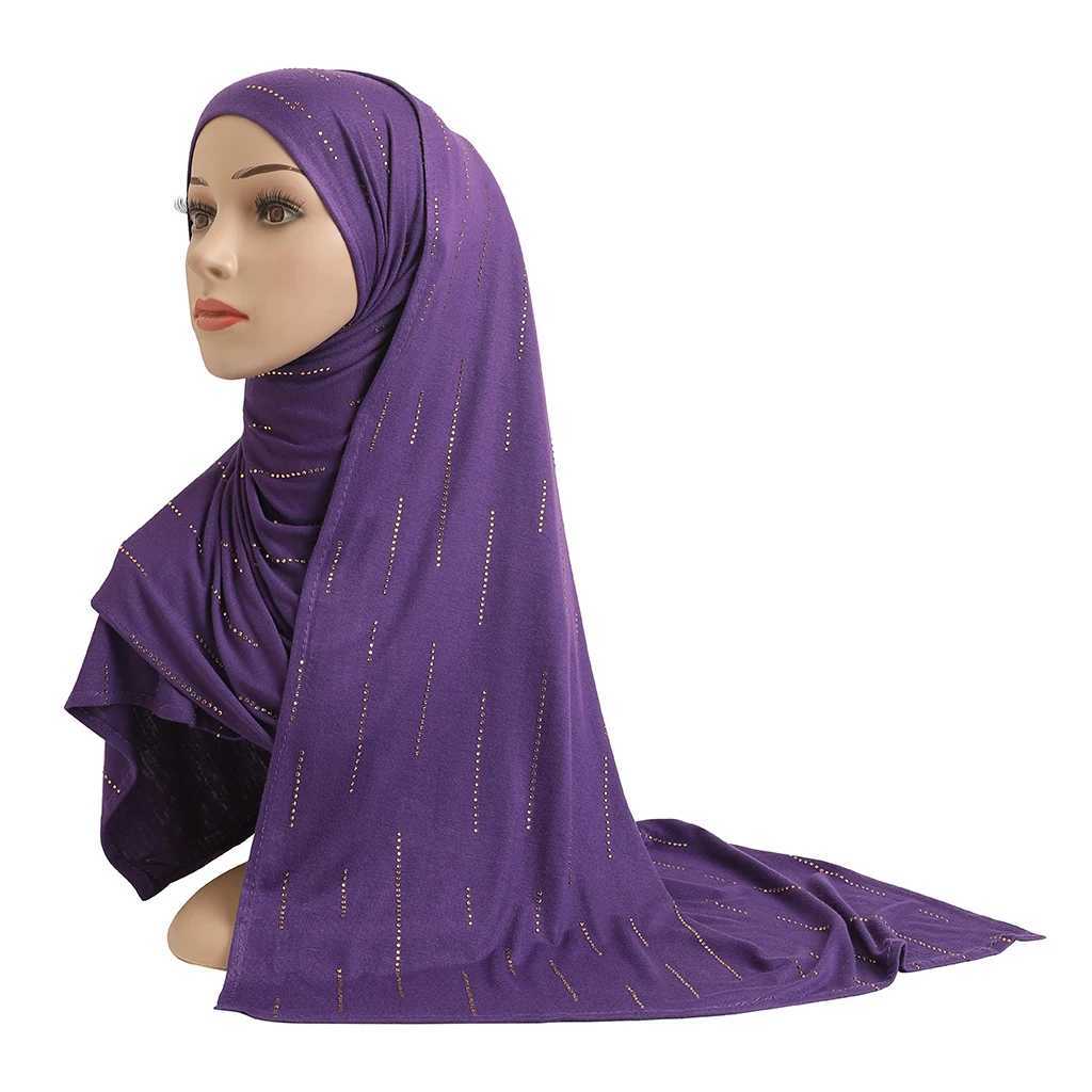 H205 Modal Cotton Jersey Soft Long Scarf with Rhinestone Rectangular Headscarf Womens Scarf Shawn Hood X250324