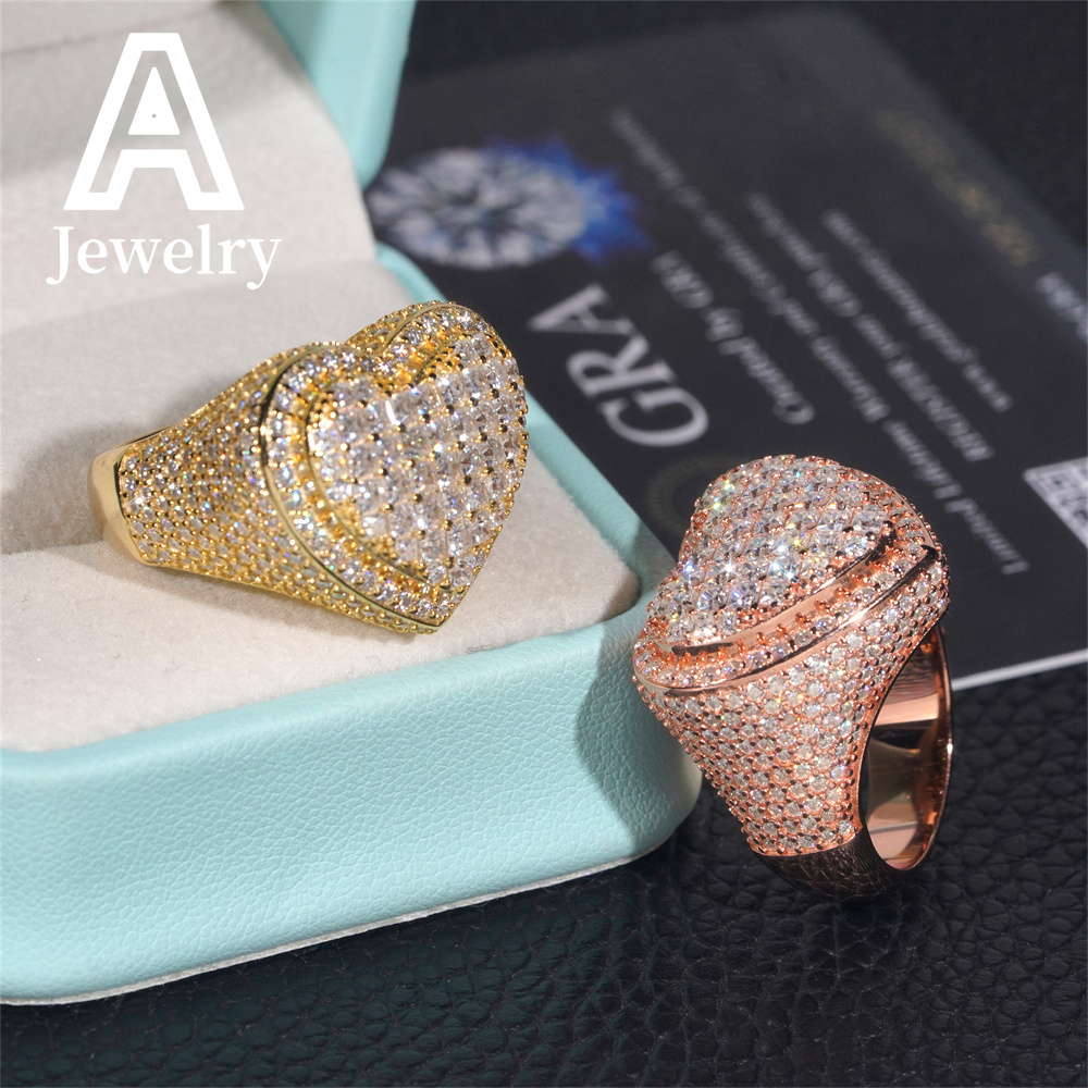 Hip Hop VVS Moissanite Trendy Heart Shape Rings 925 Silver Diamond Engagement Rings For Men Women