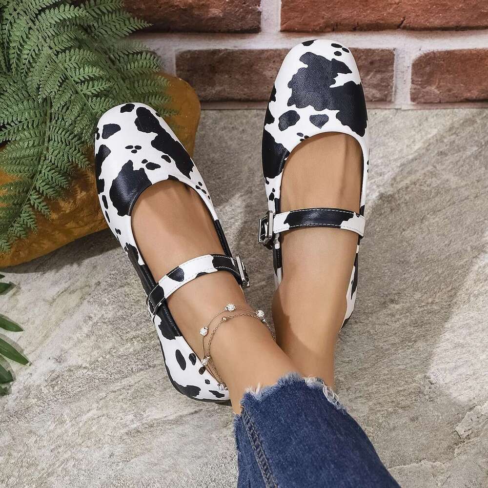 Zebra Print Buckle Straps Ballet Flats Women 2025 Trend Flat Heels Mary Janes Woman Comfort Soft Sole Casual Shoes Loafers